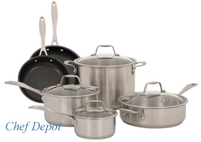10 Piece Non Stick & Tri Ply Stainless Cookware Set