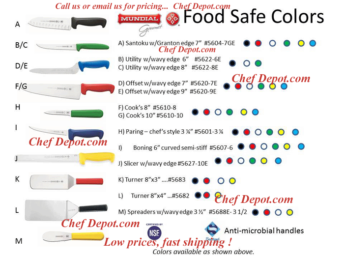 Mundial Color Coded Chef Knives and Cooking Tools