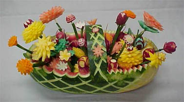 Watermelon Basket with Veggie Flowers